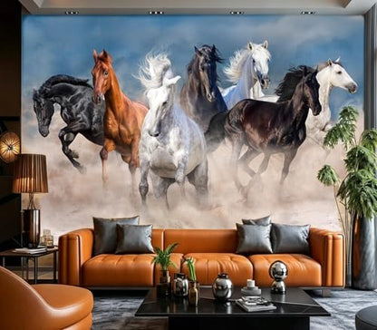 Mystical Galloping Wild Horses Sand Scenery Peel & Stick Wallpaper - color: No.13, size: 80" x 61"