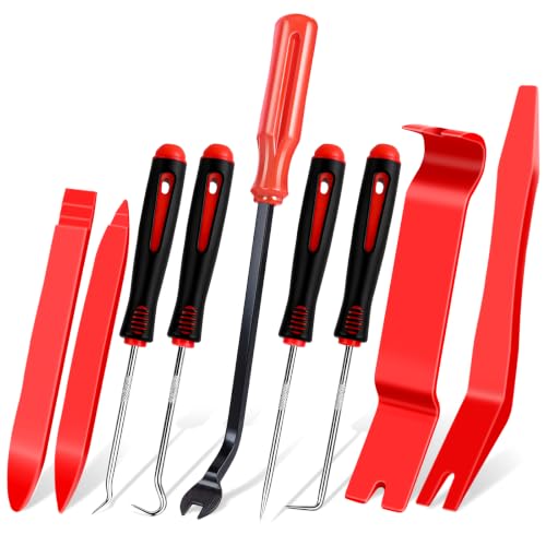 9 Pcs Auto Trim Removal Tool Set - Plastic Pry Tool Kit, Car Door Panel Window Clip Removal Tools, Fastener Remover, Automotive Interior Trim Tool with Mini Precision Hook and Pick Set
