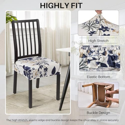 SearchI Dining Chair Seat Covers Set of 4, Rear Covered, Blue Flower - color: Blue Flower