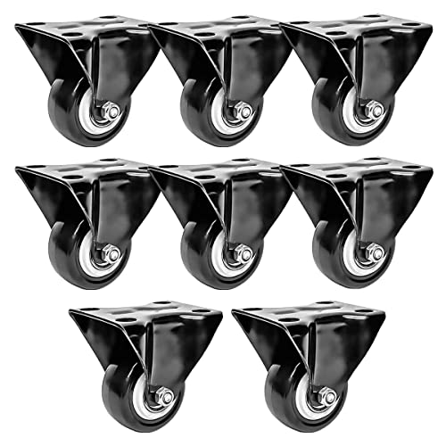 FactorDuty 8 Pack 2 inch Caster Wheels Rigid Fixed Stationery Non Swivel All Black Polyurethane Wheels Premium Non Marking No Noise 150LB Per Wheel - size: 2" Rigid