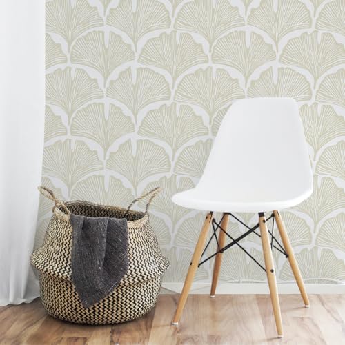Tempaper x Novogratz Waverly White Feather Palm Removable Peel and Stick Wallpaper, 20.5 in X 16.5 ft, Made in The USA - color: Waverly White, size: 20.5" x 198"