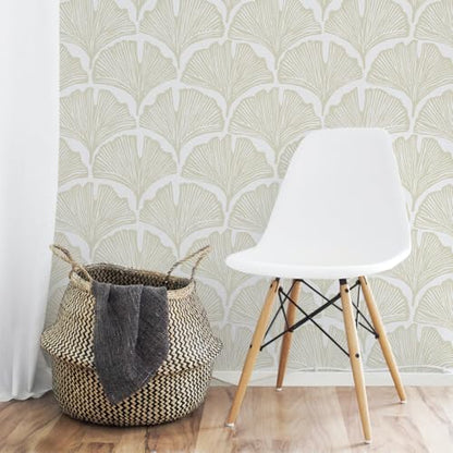 Tempaper x Novogratz Waverly White Feather Palm Removable Peel and Stick Wallpaper, 20.5 in X 16.5 ft, Made in The USA - color: Waverly White, size: 20.5" x 198"
