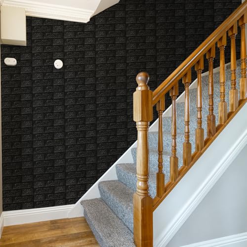 Peel and Stick 3D Foam Wall Panels, Self Adhesive Wallpaper - color: Black, size: 10 Pack