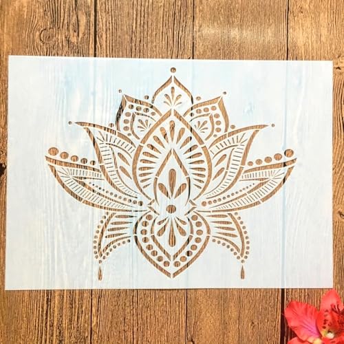 TIAMECH A4 Reusable Sacred Lotus Flower Stencil for Painting - style: Sacred Lotus Flower