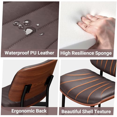 REONEY Dining Chairs Set of 4, Mid-Century Modern Kitchen Chairs, Brown - color: Dark Brown Shell Strips