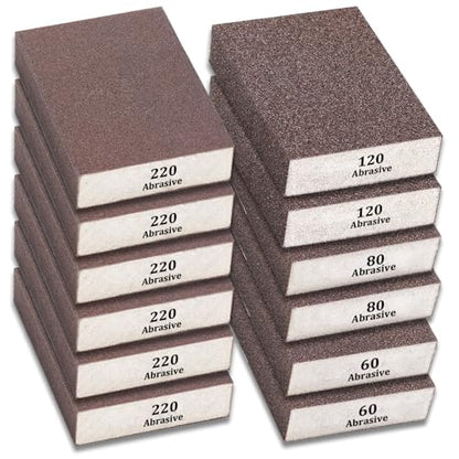 Tnisesm 12Pcs Sanding Blocks 60/80/120/220 Grits Sanding Sponge,for Drywall Wood Metal Washable & Reusable Sandpaper BlocksWashable and Reusable - size: 60/80/120/220 Grit
