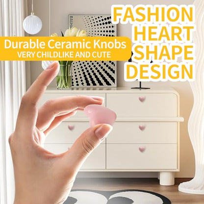 12 Pcs Ceramic Cabinet Knobs, Heart Shaped, Powder Pink - color: Powder Pink, size: 12 Pack