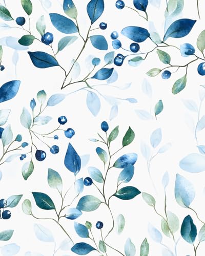 BOKEBEVE Boho Leaf Wallpaper Peel and Sticck Blue Green 17.5 x 118In - color: Blue/Green, size: 17.5" x 118"