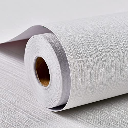 Haimin Grasscloth Textured Wallpaper 24in X 393in Fabric Contact Paper White Wall Paper Linen Peel and Stick Self-Adhesive Thick Vinyl Embossed Film Wallpaper (White) - color: White