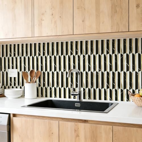 Art3d Arrowhead Design Peel and Stick Backsplash, 10-Pack, Black & White - color: Black & White Marble With Metal Gold