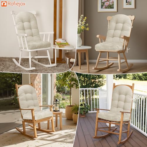 Rocking Chair Cushion - Soft Chenille Fabric Seat Pad with Tufted Design, Non-Slip Bottom and Secure Ties, for Glider, Adirondack and Indoor Rocker Chair, 44x19x4 Inch, Oyster White - color: Oyster White
