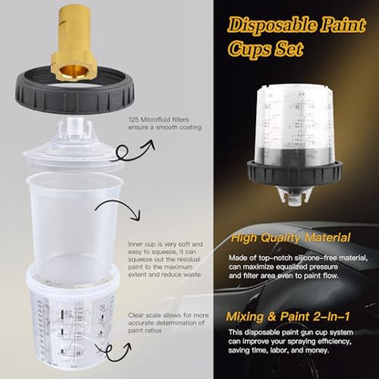 HVLP Spray Gun Kit, 4 Nozzles,10 Disposable Paint Cup System,Gold - color: gold