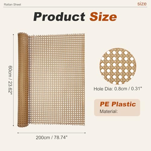 MECCANIXITY Plastic Rattan Cane Webbing Roll,24 Inch x 6.5 ft Hand Woven Faux Woven Open Mesh Wicker Cane Webbing Sheets for Chair Caning Repair Supplies, Coffee - color: Coffee, size: 24 Inch x 6.5 ft