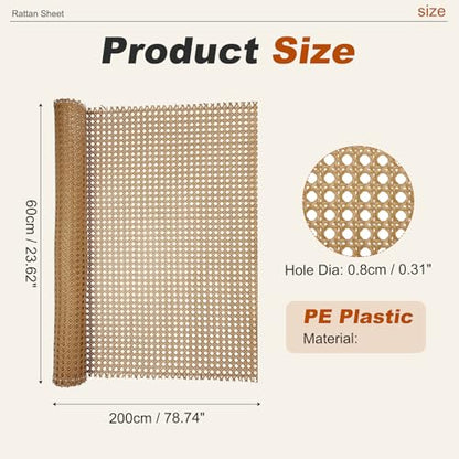 MECCANIXITY Plastic Rattan Cane Webbing Roll,24 Inch x 6.5 ft Hand Woven Faux Woven Open Mesh Wicker Cane Webbing Sheets for Chair Caning Repair Supplies, Coffee - color: Coffee, size: 24 Inch x 6.5 ft