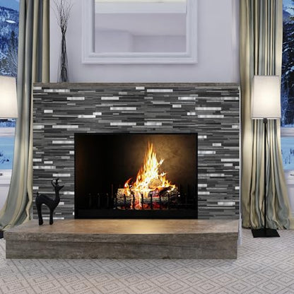 StyloVue 20 Sheets Peel and Stick Tile Backsplash, Black with Metal Gold Look Stick on Tile Upgrade Your Kitchen Backsplash, RV, Fireplace - color: Black Grey Wood With Metal Silver