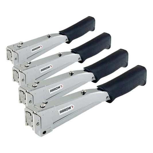 Arrow HT55BL Hammer Tacker, Manual Stapler for Construction and Insulation, Ergonomic Grip Handle, Dual-Capacity Rear-Load Magazine, Fits 1/4”, 5/16", or 3/8" Staples, Silver (Pack of 4) - size: Pack of 4