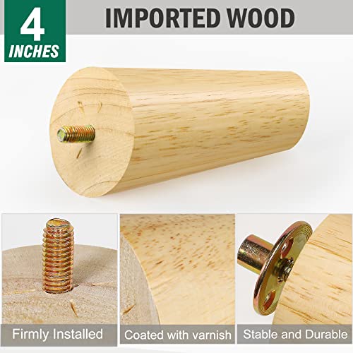 FoDau770 Rubber Wood Legs 4", Slant Taper, 5/16"-18 Thread, 4pcs - color: Varnish, size: 4 Inch - Slanted (80°)