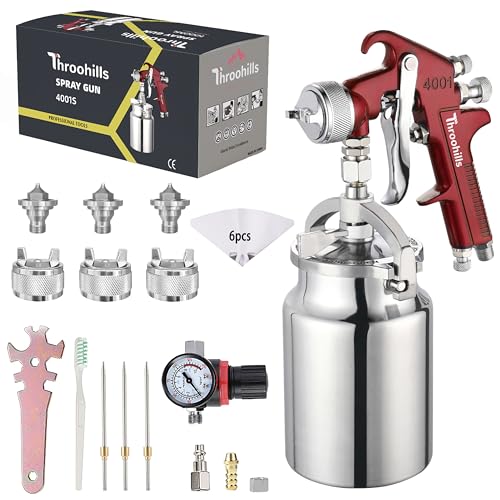 Siphon Feed Spray Gun Set for Piant with 1.4/1.7/2.0mm Nozzle, 1000cc Cup and 6pcs Paint Strainers for Cars & HousePainting Gun(Red) - color: red-4001-1.4/1.7/2.0mm