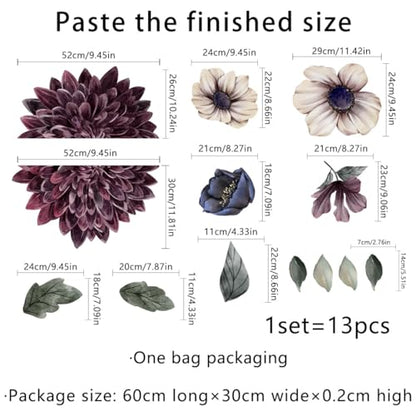 Large 3D Boho Floral Flower Wall Decals for Girls Bedroom Home Backdrop Decorations Living Room TV Background Decor