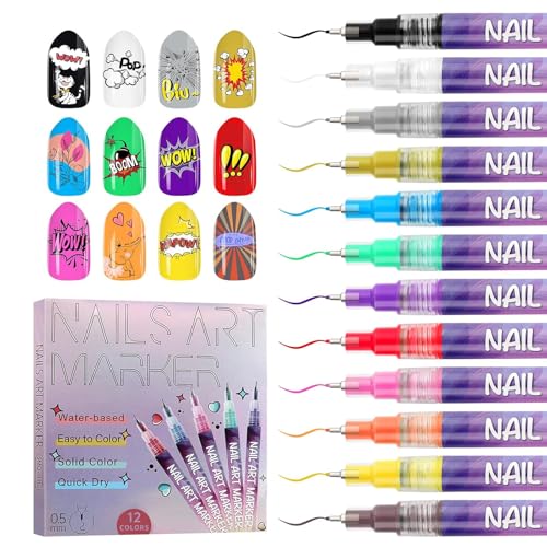 12 Color Nail Art Markers Kalolary Nail Art Pens Quick Dry Nail Polish Pen - color: H