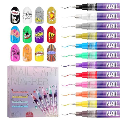 12 Color Nail Art Markers Kalolary Nail Art Pens Quick Dry Nail Polish Pen - color: H