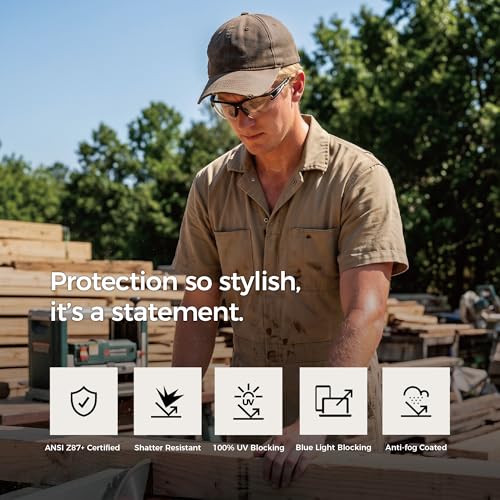 ANSI Z87+ Safety Glasses, Anti-Fog Lightweight Protective Eyewear - color: Smoke