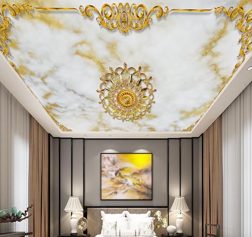 Luxury White Gold Marble Ceiling Medallion Peel and Stick Wallpaper - color: No.10, size: 135" x 96"