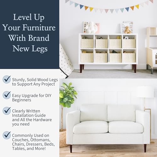 Airy Abode Premium Walnut Wood Furniture Legs (Full Install Kit) - Pick Your Size and Color - color: Brown, size: 6 Inches