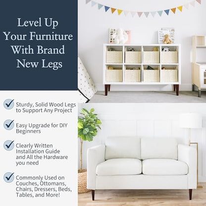 Airy Abode Premium Walnut Wood Furniture Legs (Full Install Kit) - Pick Your Size and Color - color: Brown, size: 6 Inches