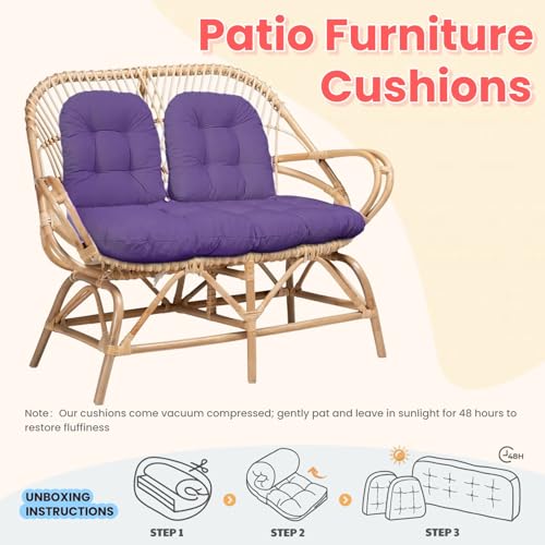 Wicker Chair Cushions 3 Piece Set, Waterproof Outdoor Cushion for Patio Furniture, Loveseat and U-Shaped Wicker Furniture Cushions, Puple - color: Puple
