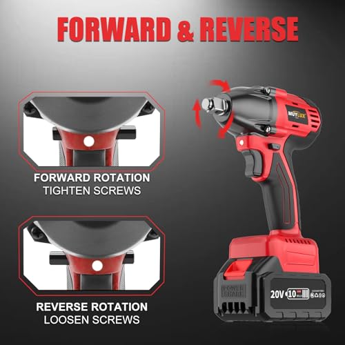 430N.m/320Ft-lbs Brushless Cordless Impact Wrench 1/2 Inch with 4.0Ah Battery and Charger, High Torque Electric Impact Gun, Power Drill Driver for Car/DIY Furniture/Lawn Mower, 2 Batteries