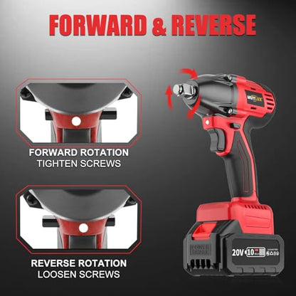 430N.m/320Ft-lbs Brushless Cordless Impact Wrench 1/2 Inch with 4.0Ah Battery and Charger, High Torque Electric Impact Gun, Power Drill Driver for Car/DIY Furniture/Lawn Mower, 2 Batteries