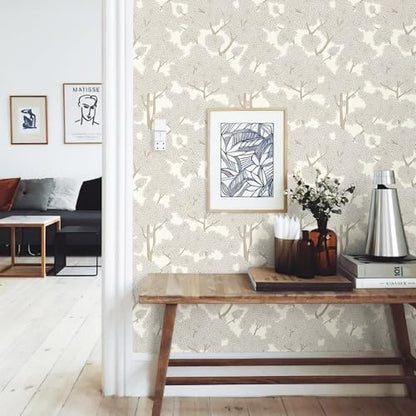 JiffDiff Tree Wallpaper Peel and Stick Jungle Wall Paper Forest Mural Stick on Wallpaper Modern Waterproof Self Adhesive Contact Paper (17.3" x 120" Cream) - color: Cream, size: 17.3" x 120"