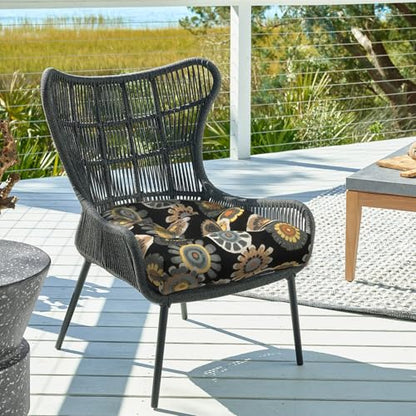 DYTXIII Set of 2 Outdoor Chair Cushions 19"x19"x4", Water Repellent Tufted Patio Seat Cushions with Ties, Thick Replacement Pads for Wicker Dining Chairs, Patio Furniture, Black Yellow Crosby - color: Black Yellow Crosby