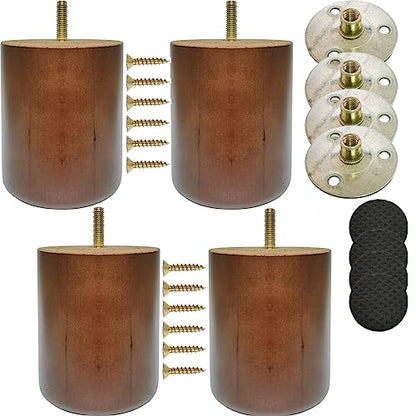 4 Inch Wood Furniture Legs - Solid Wood Sofa/Cabinet/Desk/Bookcase Replacement Legs with Mounting Plate & Screws - Set of 4 - size: 4 inch Oak