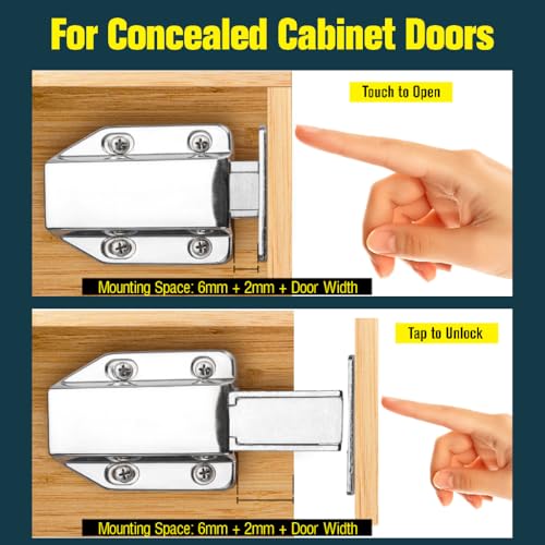 Touch Latch Magnetic Push to Open Heavy Duty Closure Latches Metal Alloy Push Release Hardware Pack for Large Doors Kitchen Wardrobes Closets Drawers Cabinets 1.9 x 1.6 inch