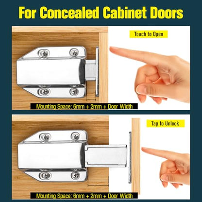 Touch Latch Magnetic Push to Open Heavy Duty Closure Latches Metal Alloy Push Release Hardware Pack for Large Doors Kitchen Wardrobes Closets Drawers Cabinets 1.9 x 1.6 inch