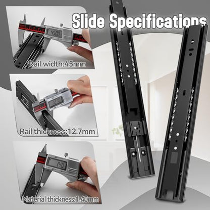 1 Pair 22 inch Soft Close Drawer Slides Side Mount Rails - color: Black-Soft close, size: 22 Inch