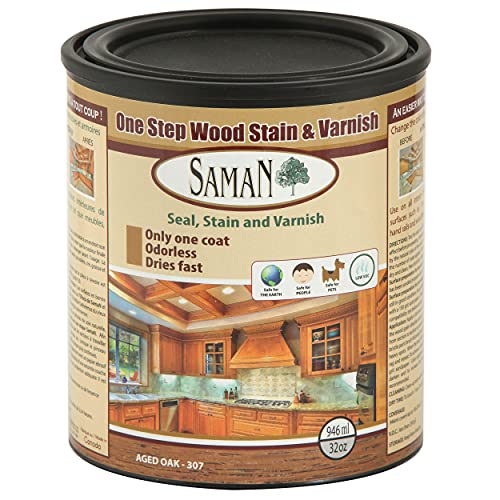 SamaN Interior One Step Wood Seal, Stain and Varnish – Oil Based Odorless Dye - Protection for Furniture and Fine Wood (Aged Oak SAM-307, 32 oz) - color: Aged Oak, size: 1 Quart