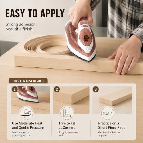 Birch Edge Banding 3/4 Inch x 50 FT Roll, UV Prefinished Ready-to-Use Surface, 8 FT+ Continuous Lengths, Pre-Glued Iron-On Veneer, for Cabinets, Plywood & DIY Furniture - color: Birch - UV Prefinished, size: 3/4 in x 50 ft