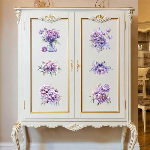 Peacoblue Purple Peonies Rub On Transfers for Furniture Craft 6"x12" - style: Purple Peonies Flowers
