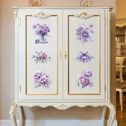 Peacoblue Purple Peonies Rub On Transfers for Furniture Craft 6"x12" - style: Purple Peonies Flowers