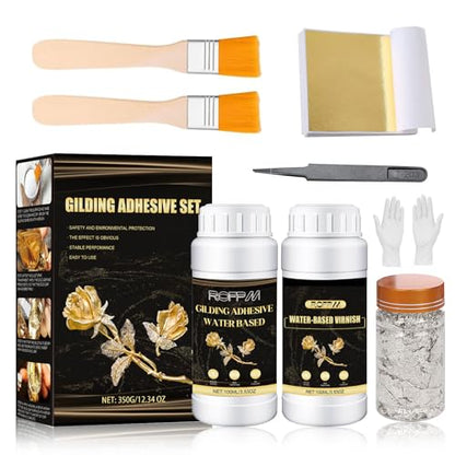 Gilding Adhesive Kit 100ml, Gold Leaf Sheets Glue, Varnish for Art