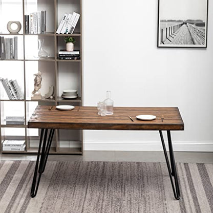 7-Piece Industrial Dining Set, 60 Inch Wood Table and 6 Chairs, Brown - color: Brown