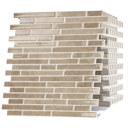 Peel and Stick Backsplash Tile, Stick on Beige Marble Look Mosaic Wall Tile - color: Marble Beige