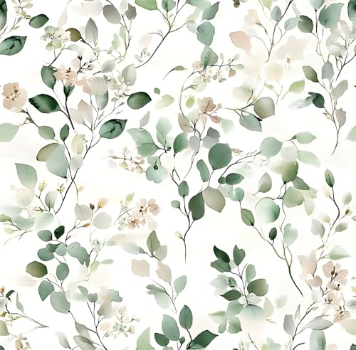 Simple Green Leaf Floral Wallpaper 17.71 "x 118.1" Peel and Stick Watercolor Contact Paper Vinyl Removable Self Adhesive Wall Paper for Bathroom Cabinet Makeup Table Girl's Bedroom - color: flower-08, size: 17.7" x 118.1"