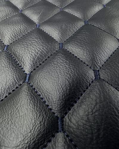 Vinyl Soft Grain Fine Thread Quilted Foam Fabric with 3/8" Foam Backing Upholstery / 52" Wide/Sold by The Yard/FABRIC EMPIRE - Black, Navy HQ Black Thread Diamond 2" x 3" - color: Black With Navy Threading, size: Diamond 2" x 3"