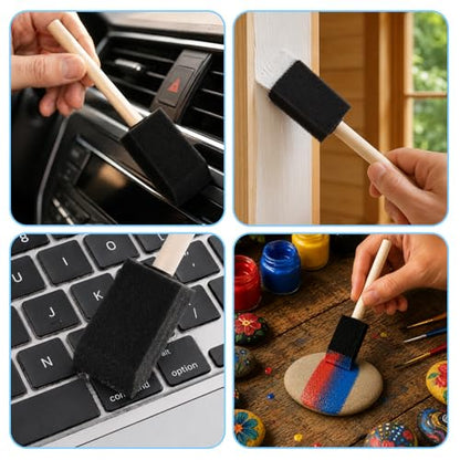 8 Pack Foam Paint Brushes, 1.6 Inch Width, Black, Wooden Handle