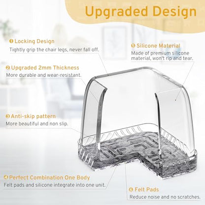 24PCS Square Chair Leg Floor Protectors, Furniture Sliders, Chair Leg Protectors for Hardwood Floors, Non-Slip Felt Furniture Pads, Silicone Cap Covers to Protect Floors, (Fit 0.75" - 1.1") - size: S-Clear(Fit 0.75" - 1.1")