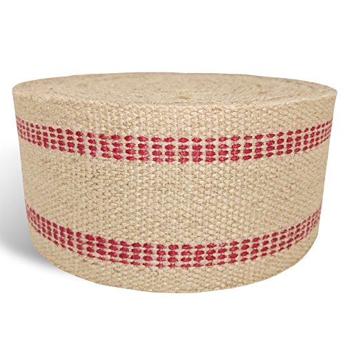 Briar Hill 3.5 Inch x 10 Yard Upholstery or Craft Jute Webbing, Natural with Red Stripes - size: 10 yd